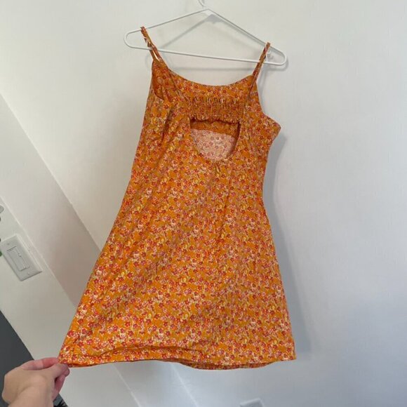 WILD FABLE Sleeveless Woven Bodycon Dress Orange Red Floral Mini Cotton Y2K 90s - Picture 15 of 15